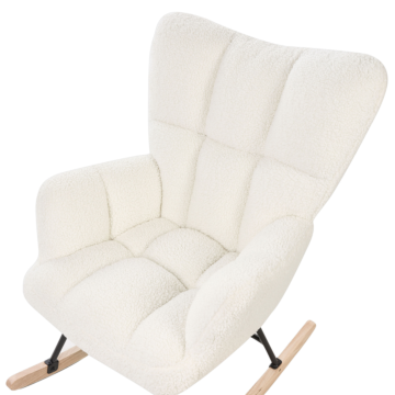 Rocking Chair White Boucle Fabric Upholstery Wooden Legs Skates Modern Biscuit Tufting Beliani