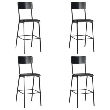 Vidaxl Bar Chairs 4 Pcs Black Solid Plywood Steel