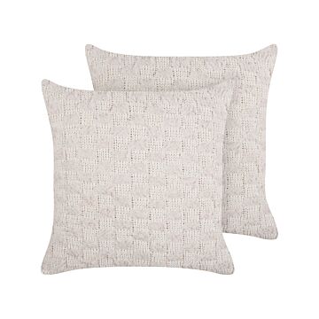 Set Of 2 Scatter Cushions Beige Fabric 45 X 45 Cm Solid Pattern Knitted Cover Style Textile Beliani
