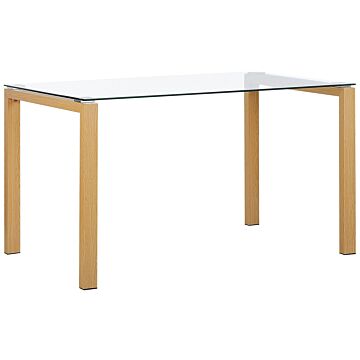 Dining Table Transparent Tempered Glass Top 130 X 80 Cm Light Wood Legs Scandinavian Beliani