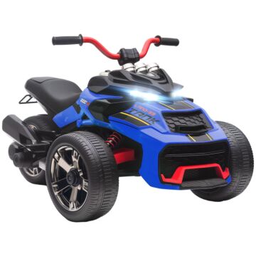 Aiyaplay 12v Kids Electric Ride On Car With 3 Wheeler, Mp3 Player, Horn, 2 Speeds, Led Lights For Boys & Girls Ages 3-8, Blue