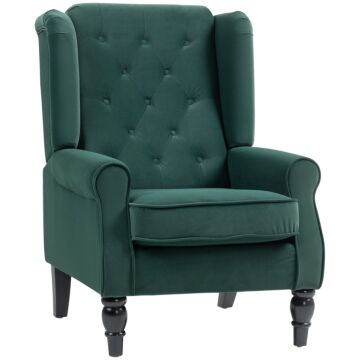 Homcom Wingback Accent Chair, Retro Upholstered Button Tufted Occasional Chair For Living Room And Bedroom, Green