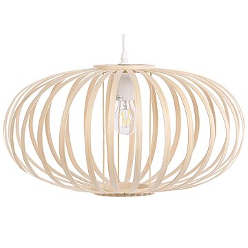 Pendant Lamp Light Wood Bamboo Oval Shade Hanging Ceiling Lamp Beliani