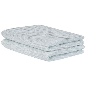 Set Of 2 Bath Sheets Towels Light Green Terry Cotton 100 X 150 Cm Chevron Pattern Texture Bath Towels Beliani
