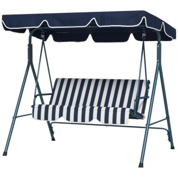 Outsunny 3-seat Swing Chair Garden Swing Seat With Adjustable Canopy For Patio, Blue And White