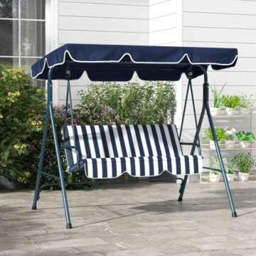 Outsunny 3-seat Swing Chair Garden Swing Seat With Adjustable Canopy, Blue And White