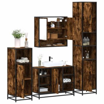 Vidaxl 4 Piece Bathroom Furniture Set Smoked Oak Engineered Wood