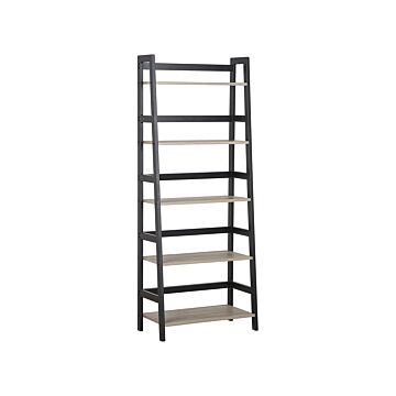 Ladder Bookcase Black And Light Wood Effect 163 X 64 Cm 5 Tier Leaning Shelving Rack Beliani