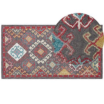 Area Rug Mulitcolour Wool 80 X 150 Cm Thick Dense Pile Oriental Pattern Kilim Beliani