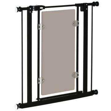 Pawhut Pressure Fit Pet Safety Gate, Auto-close Dog Barrier Stairgate, With Double Locking, Acrylic Panel For Doors, Hallways, Staircases, Black