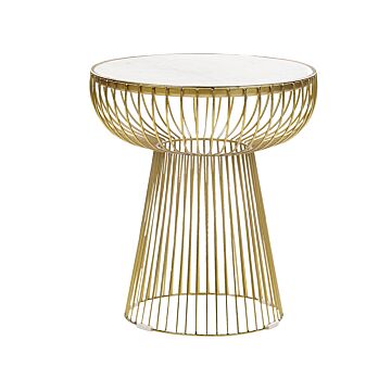 Side Table White Marble Top Gold Metal Frame 41 X 41 Cm Round Glam Modern Living Room Bedroom Beliani