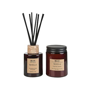 Fragrance Set Candle And Reed Diffuser Scented Sticks 100% Soy Wax Cotton Wick Glass Vanilla Beliani