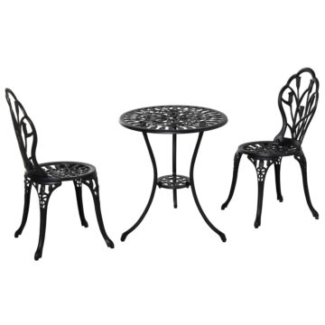 Outsunny 3 Piece Patio Bistro Set, Outdoor Aluminium Garden Table And Chairs With Umbrella Hole For Balcony, Black