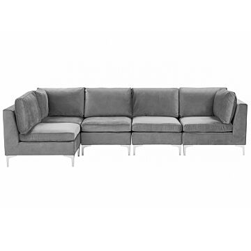 Right Hand Modular Corner Sofa Grey Velvet 5 Seater L-shaped Silver Metal Legs Glamour Style Beliani