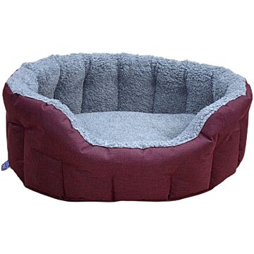 P&l Premium Oval Drop Fronted Bolster Style Heavy Duty Fleece Lined Softee Bed Colour Red Wine/silver Size Large—internal L76cm X W64cm X H24cm / Base Cushion 8cm Thickness