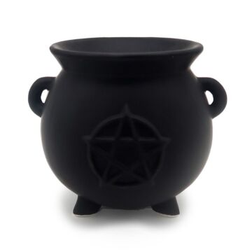 Black Witches Cauldron Shaped Oil Burner With Pentagram