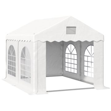 Outsunny 4 X 3 M Gazebo Canopy Party Tent With 4 Removable Side Walls And Windows For Outdoor Event, White