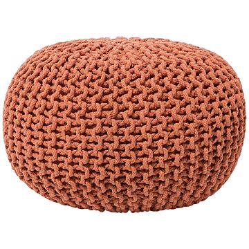 Pouf Ottoman Copper Knitted Cotton Eps Beads Filling Round Small Footstool 50 X 35 Cm Beliani