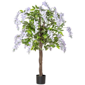 Homcom Artificial Realistic Wisteria Flower Tree Faux Decorative Plant In Nursery Pot For Décor, 110cm