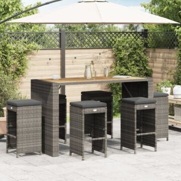 Vidaxl Garden Bar Stools With Cushions 6 Pcs Grey Poly Rattan