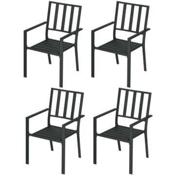 Outsunny 4 Pcs Patio Dining Chairs With Metal Slatted Design, Black