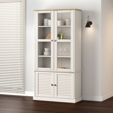 Vidaxl Glass Display Cabinet Vigo White 85x35x170 Cm Solid Wood Pine