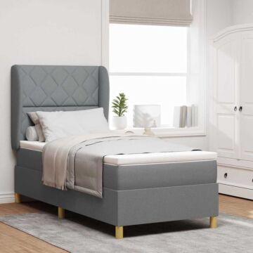 Vidaxl Box Spring Bed With Mattress - Light Grey - 90x200 Cm Fabric