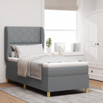 Vidaxl Box Spring Bed With Mattress - Light Grey - 90x200 Cm Fabric