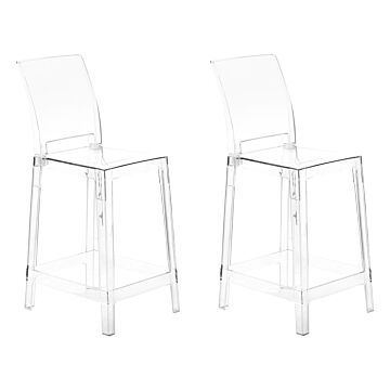 Set Of 2 Bar Stools Transparent Plastic 99 Cm Seat Counter Chair Beliani