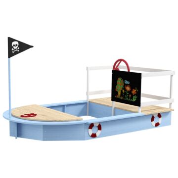 Outsunny Wooden Kids Sandbox Pirate Ship Design Blue