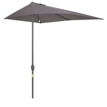 Outsunny Balcony Half Parasol Semi Round Umbrella Patio Crank Handle (2.3m, Grey)- No Base Included