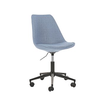 Armless Desk Chair Light Blue Fabric Uphlstered Padded Seat Adjustable Height Full Swivel Beliani