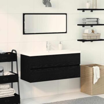 Vidaxl Sink Cabinet With Built-in Basin Black Oak Engineered Wood