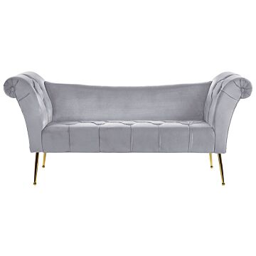 Chaise Lounge Grey Velvet Upholstery Tufted Double Ended Seat With Metal Gold Legs Beliani
