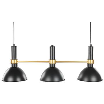 Hanging Lamp Black Gold Metal 107 Cm 3-light Track Round Shades Retro Traditional Design Dining Room Living Room Beliani