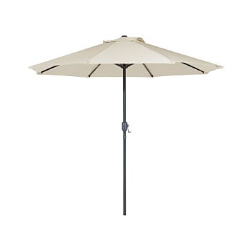 Garden Parasol Beige Shade With Led Light Ø 266 X 240 Cm Aluminium Pole Crank Mechanism Outdoor Umbrella Beliani