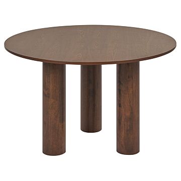 Dining Table Dark Wood Mdf Tabletop Rubberwood Legs ⌀ 120 Cm Modern Rustic Style Beliani