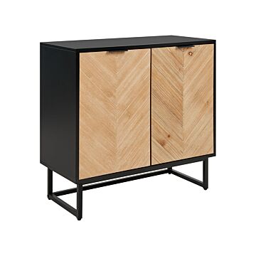 Sideboard Black And Light Wood Mdf Wood Veneer 2 Door With Shelves Scandinavian Bedroom Storage Solution Beliani