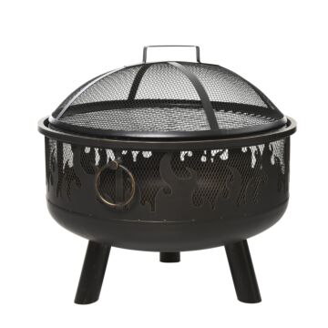 Outsunny 2-in-1 Outdoor Fire Pit With Cooking Grate Steel Bbq Grill Bowl Heater With Spark Screen Cover, Fire Poker For Backyard Bonfire Patio