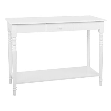 Console Table White Mdf Top With Pine Wood Legs With One Drawer Dressing Table Beliani