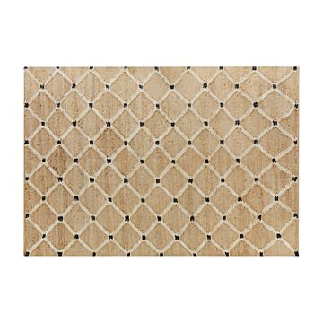 Area Rug Beige Jute 160 X 230 Cm Braided Handmade Geometric Pattern Natural Boho Style Textile Beliani