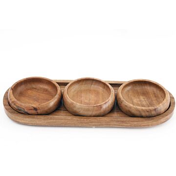 Set Of Three Bowls On Wooden Tray