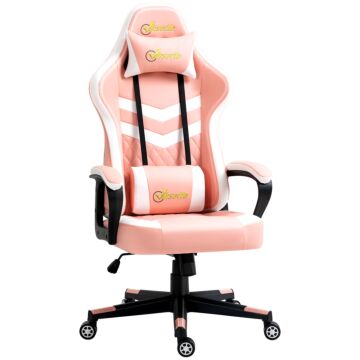 Vinsetto Racing Gaming Chair With Lumbar Support, Headrest, Swivel Wheel, Pvc Leather Gamer Desk Chair For Home Office, Pink