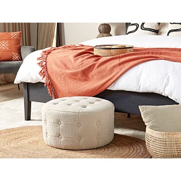 Footstool Beige Boucle Round Pouffe Button Tufted Upholstery Glam Ottomane Living Room Furniture Beliani