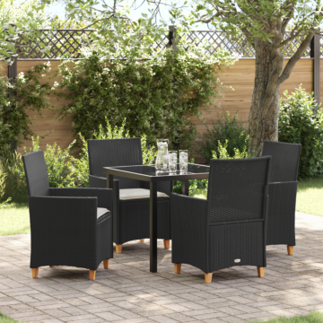 Vidaxl 5 Piece Garden Dining Set With Cushions Black Poly Rattan