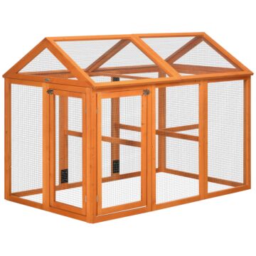Pawhut Chicken Run Coop, Wooden Chicken House For 1-3 Chickens, Hen House Duck Pen Outdoor W/ Combinable Design, Orange