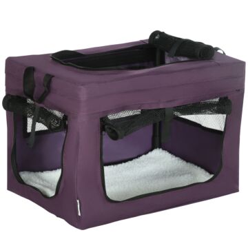 Pawhut 49cm Pet Carrier Portable Cat Carrier Foldable Dog Bag Pet Travel Bag W/ Cushion For Miniature Dogs, Purple