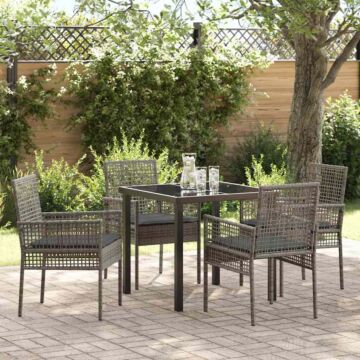 Vidaxl 5 Piece Garden Dining Set With Cushions Grey Poly Rattan