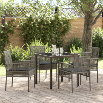 Vidaxl 5 Piece Garden Dining Set With Cushions Grey Poly Rattan