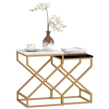 Homcom Set Of Two Marble-effect Nesting Tables